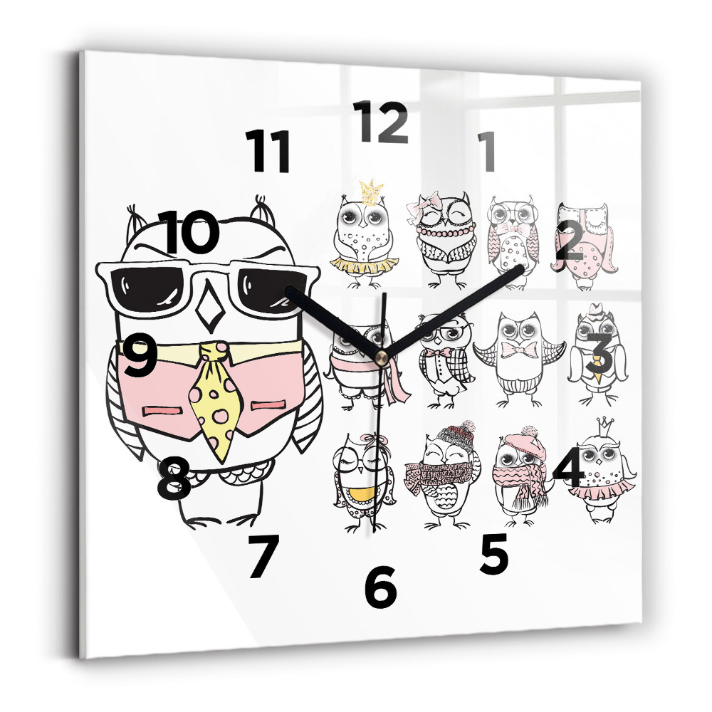 Ceas pătrat de perete din sticlă Poster de epocă cu bufnițe
