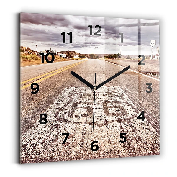 Ceas perete din sticlă pătrat Route 66 SUA