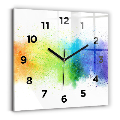 Ceas perete din sticlă pătrat Curcubeu abstract