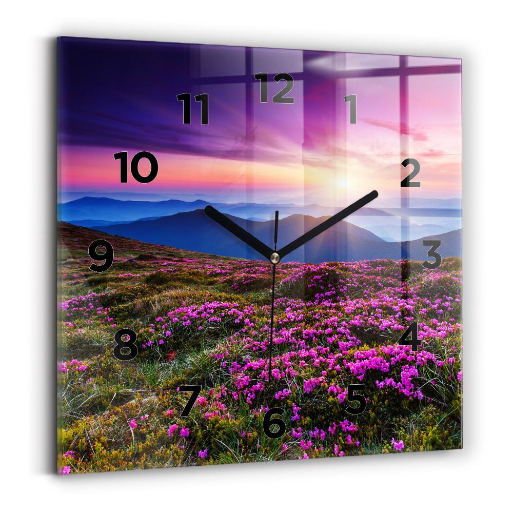 Ceas de sticlă pe perete pătrat Răsărit și flori