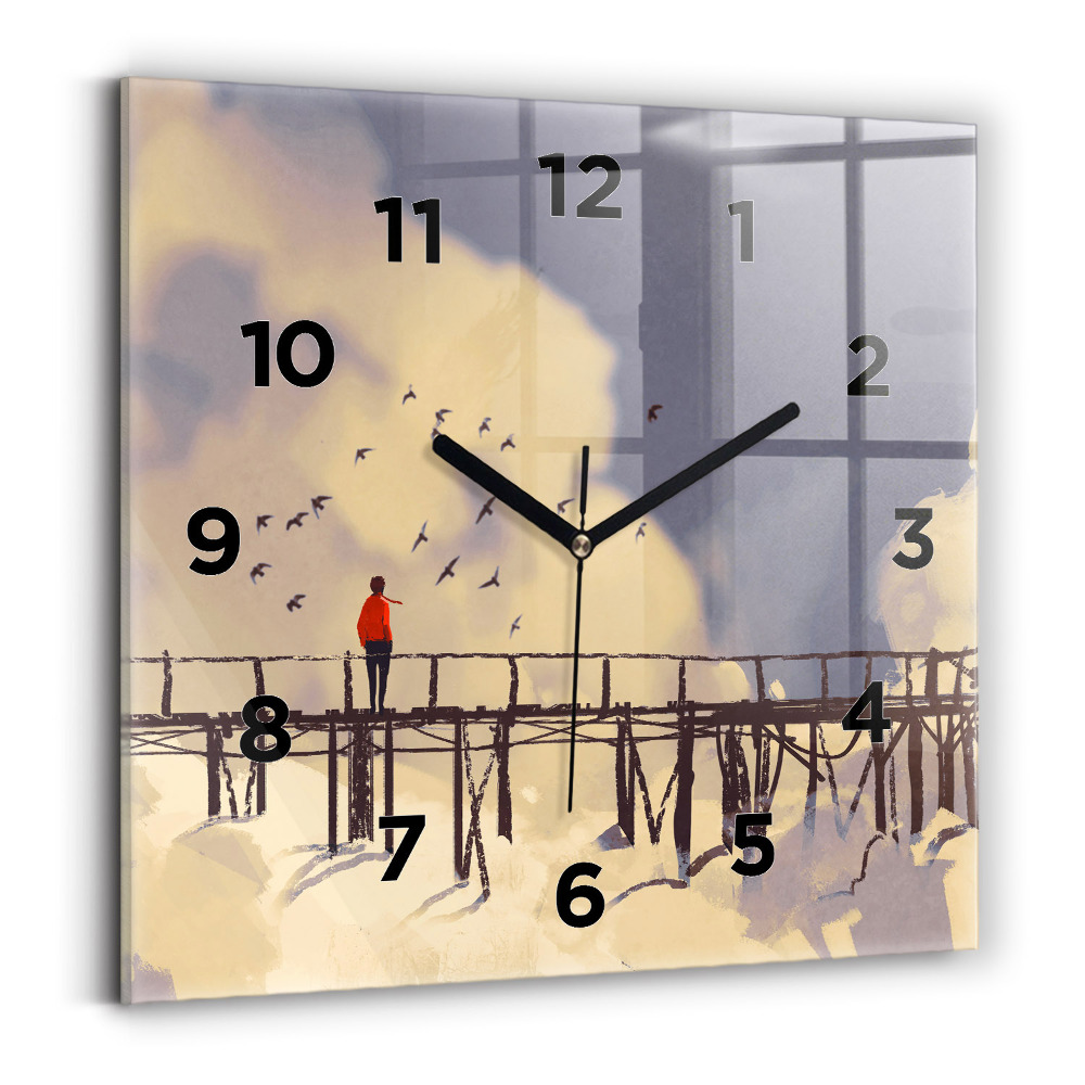 Ceas perete din sticlă pătrat Omul pe podul vechi