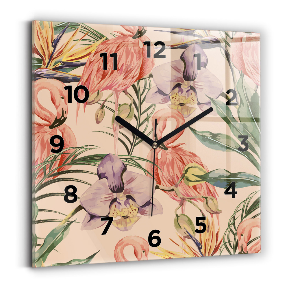 Ceas pătrat de perete din sticlă Frunze de palmier tropical