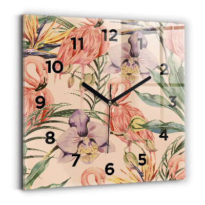 Ceas pătrat de perete din sticlă Frunze de palmier tropical