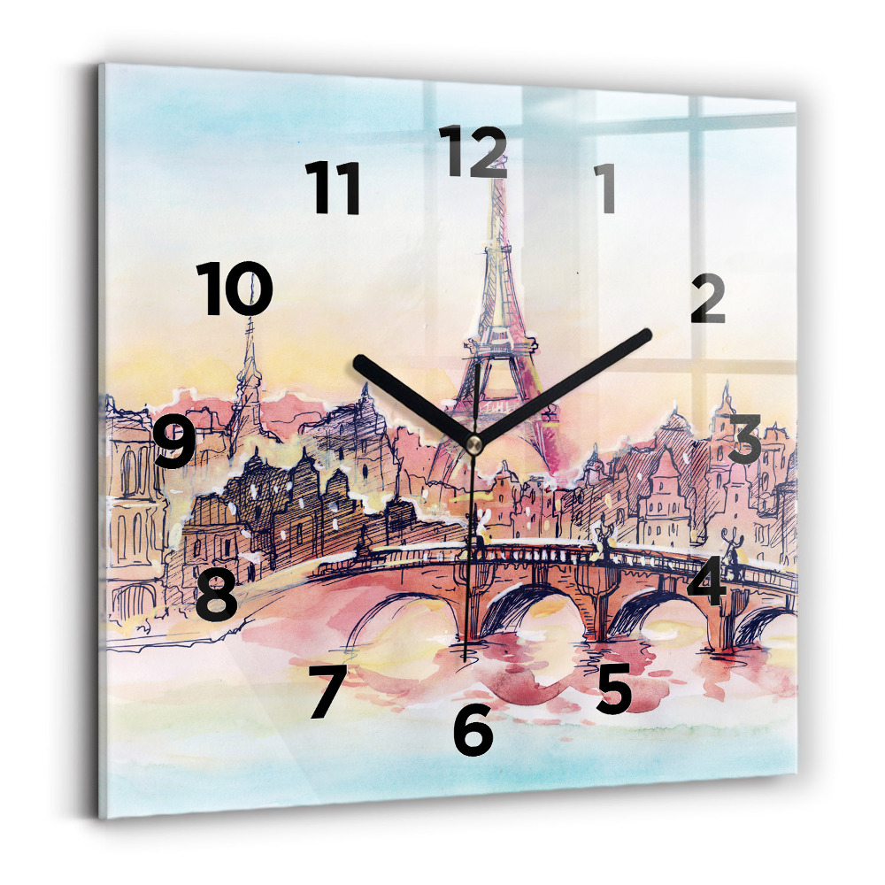 Ceas de sticlă pe perete pătrat Peisaj pictat din Paris