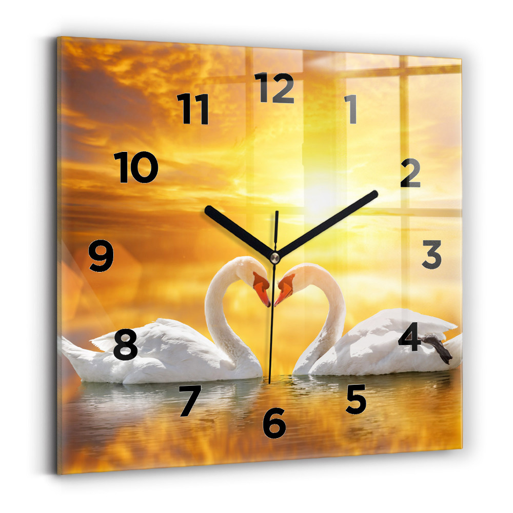 Ceas perete din sticlă pătrat Lebedele îndrăgostite