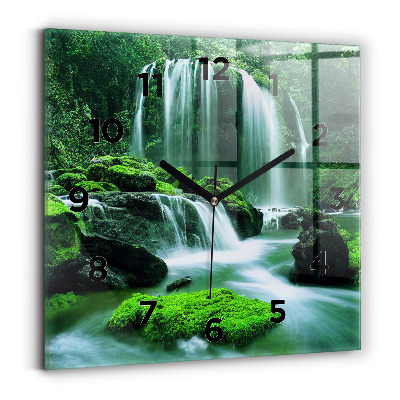 Ceas pătrat de perete din sticlă Cascada printre mușchi