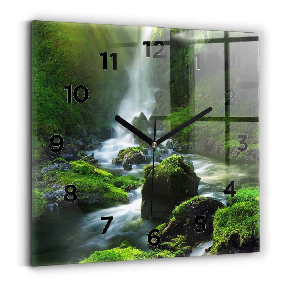 Ceas pătrat de perete din sticlă Cascada și stânci