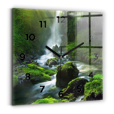 Ceas pătrat de perete din sticlă Cascada și stânci