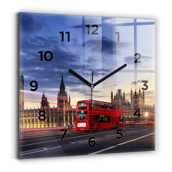 Ceas din sticlă pătrat Autobuzul roșu din Londra