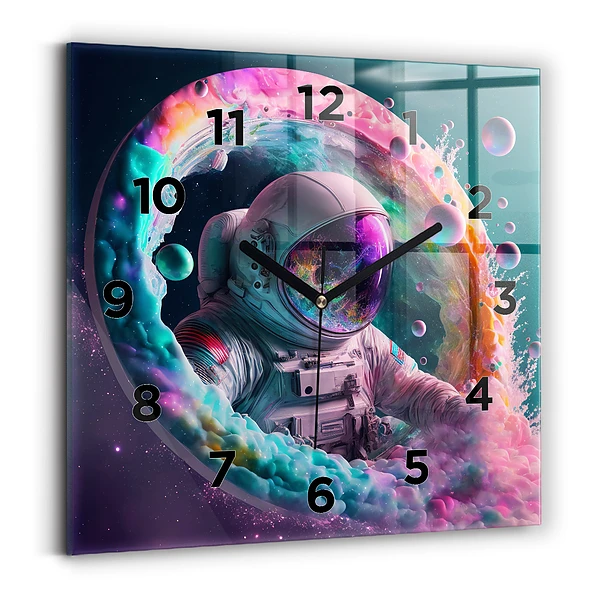 Ceas din sticlă pătrat Astronaut și nori colorați