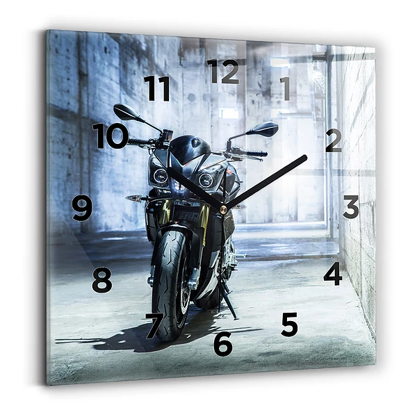 Ceas pătrat de perete din sticlă Motocicletă pe alee