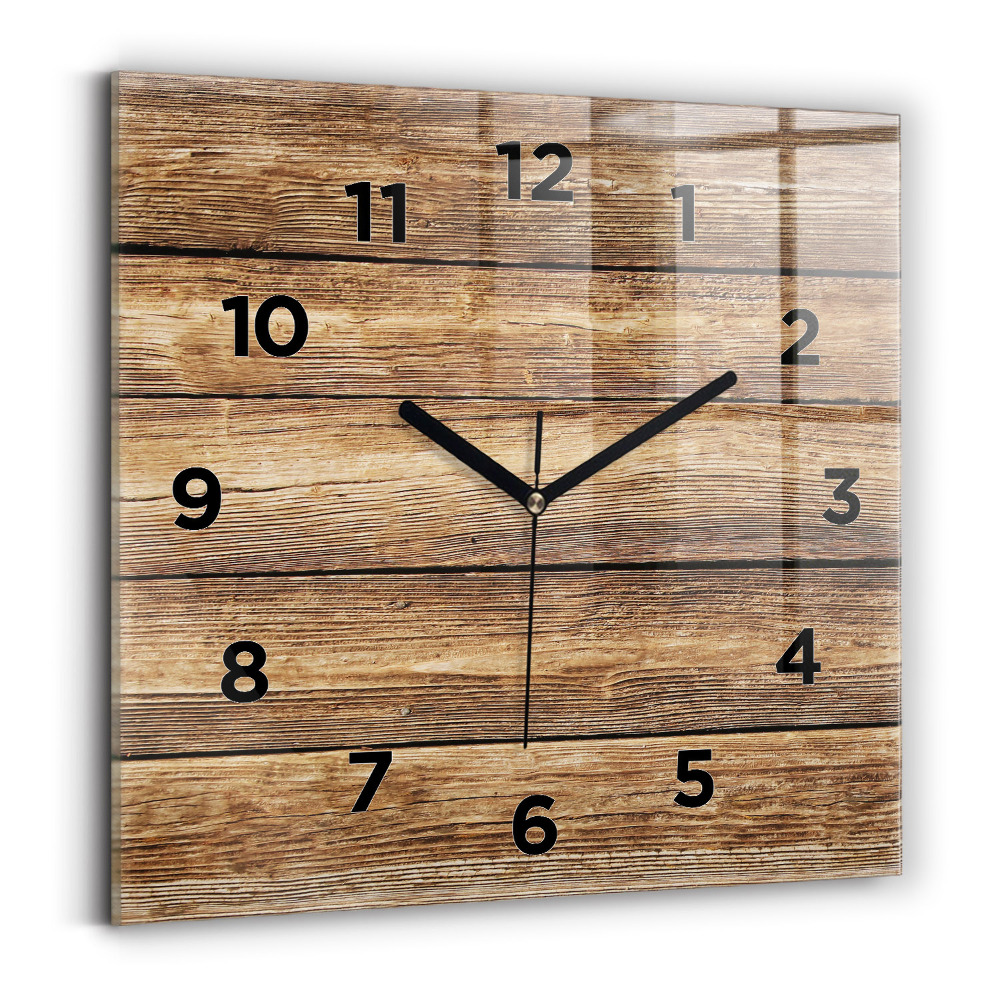 Ceas din sticlă pătrat Scanduri de lemn