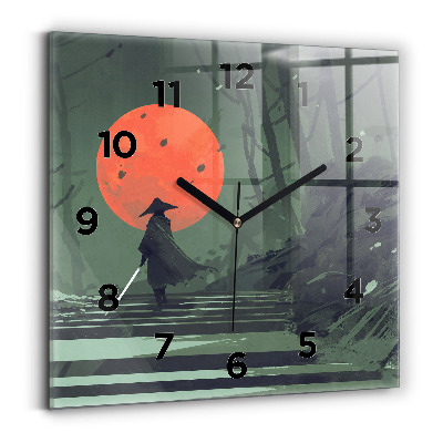 Ceas perete din sticlă pătrat Samurai în pădure