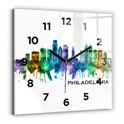 Ceas perete din sticlă pătrat Filadelfia colorată
