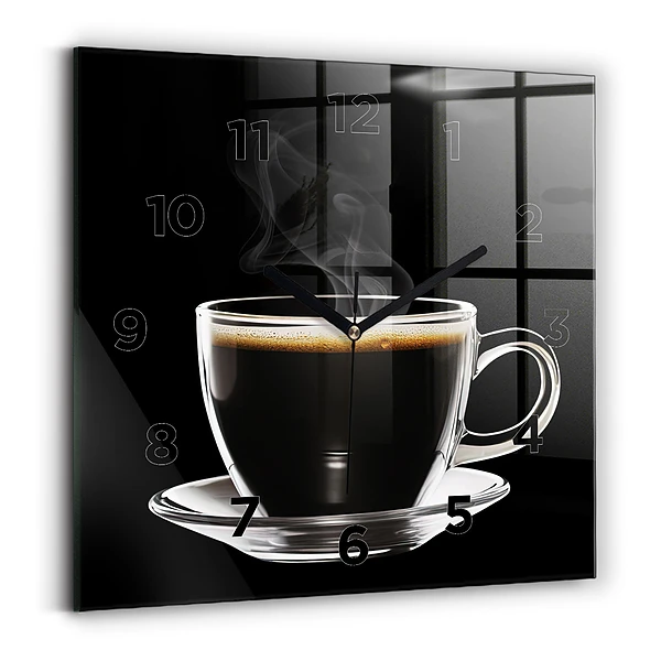 Ceas pătrat de perete din sticlă Cafea neagra