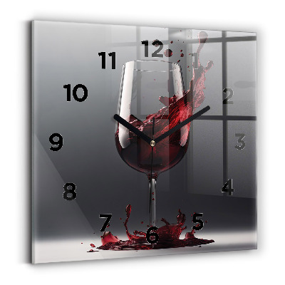 Ceas perete din sticlă pătrat Un pahar de vin roșu