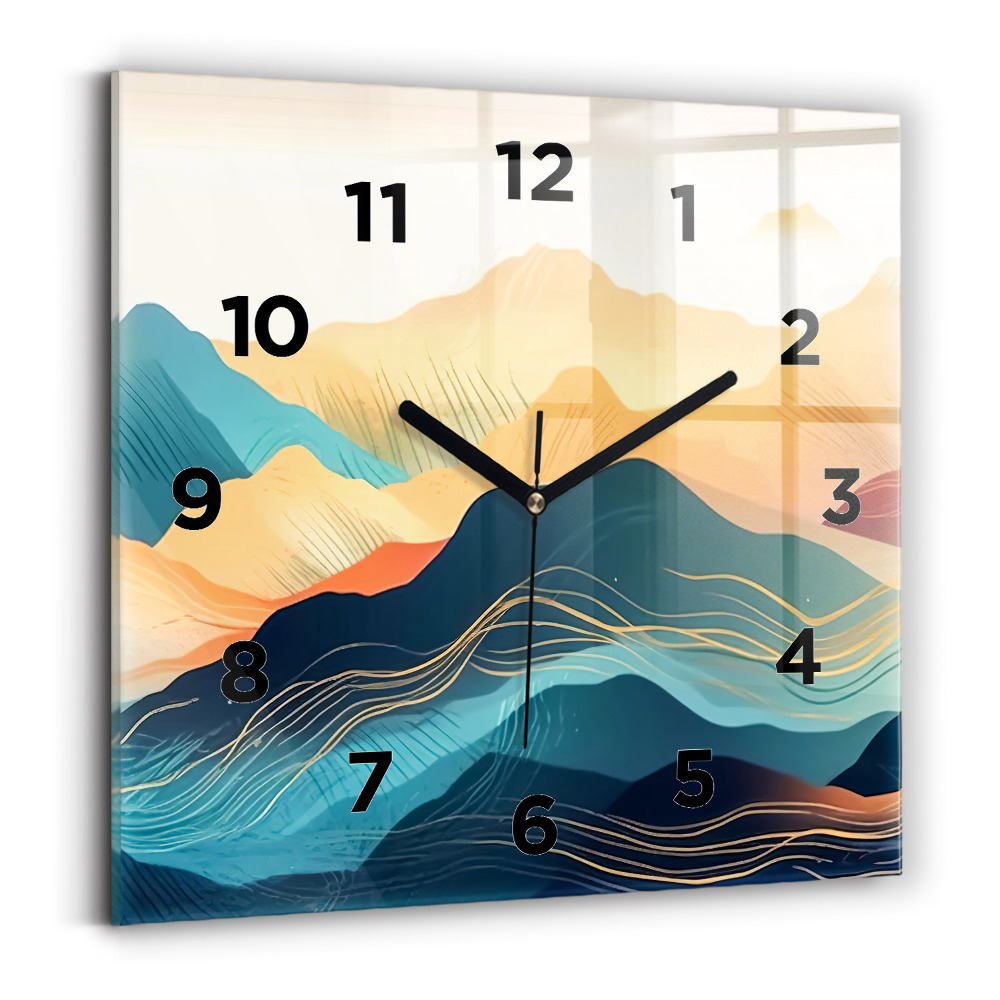 Ceas pătrat de perete din sticlă Peisaj montan