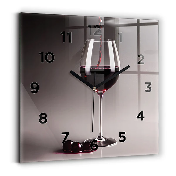 Ceas de sticlă pe perete pătrat Un pahar de vin roșu