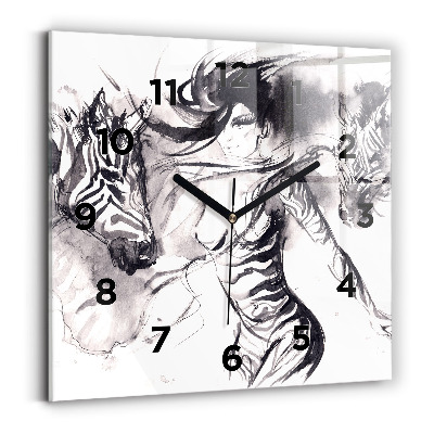 Ceas pătrat de perete din sticlă Femeie și zebre