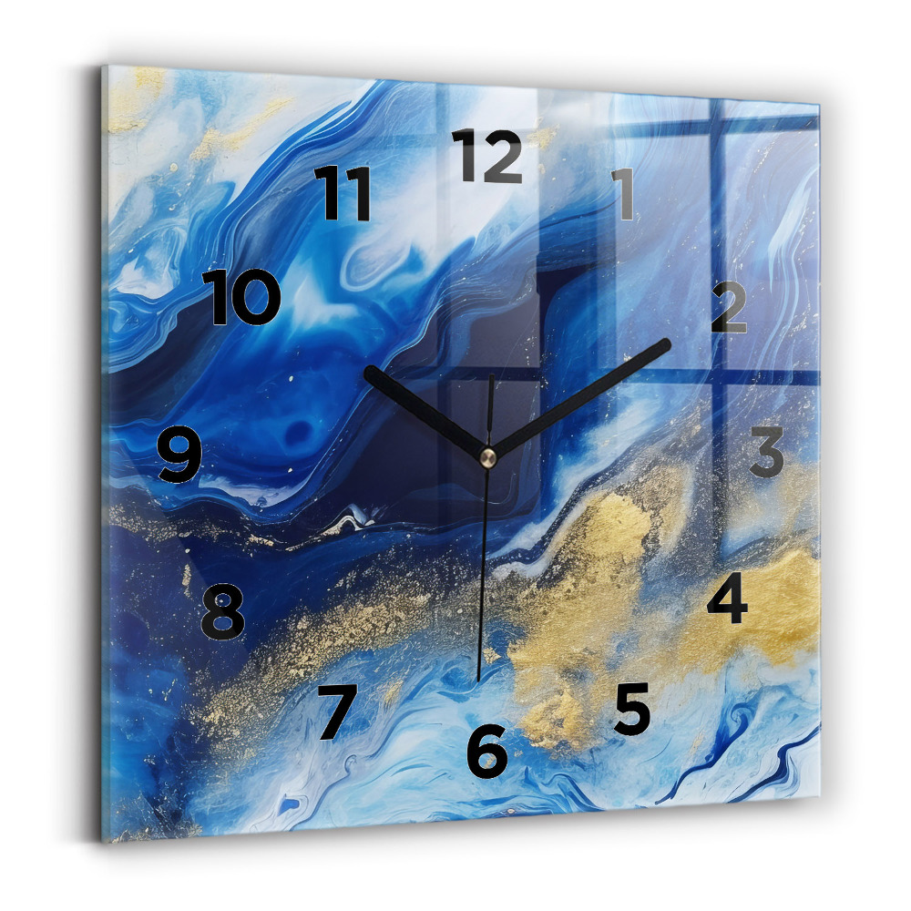 Ceas pătrat de perete din sticlă Marmură albastră