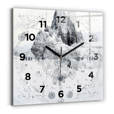 Ceas pătrat de perete din sticlă Munți de desene animate