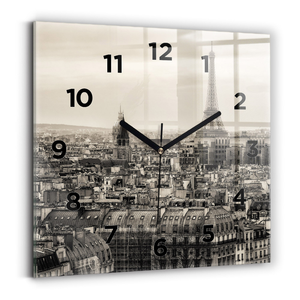 Ceas de sticlă pe perete pătrat Panorama peisagistică a Parisului