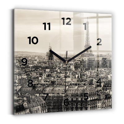 Ceas de sticlă pe perete pătrat Panorama peisagistică a Parisului