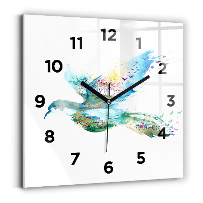Ceas pătrat de perete din sticlă Abstracția păsărilor și a primăverii