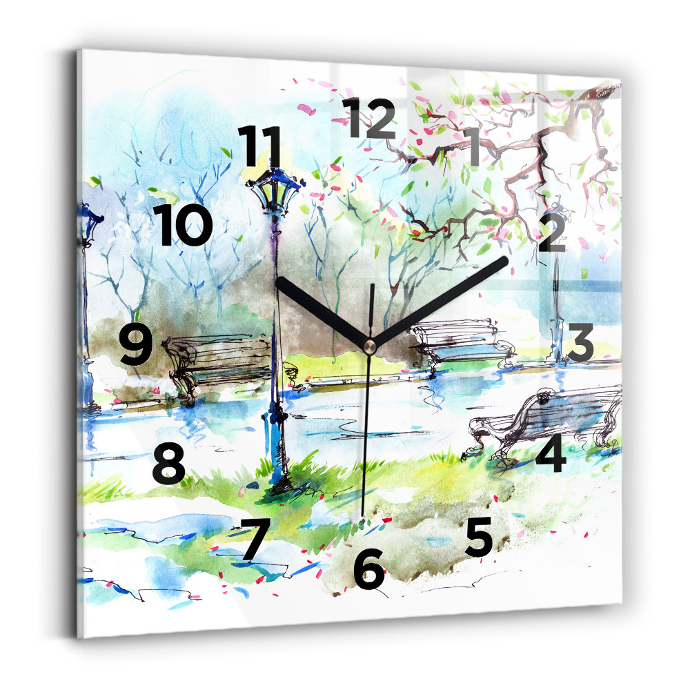 Ceas de sticlă pe perete pătrat Primavara pitoreasca
