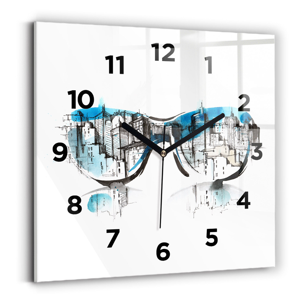 Ceas pătrat de perete din sticlă Orașul în ochelari