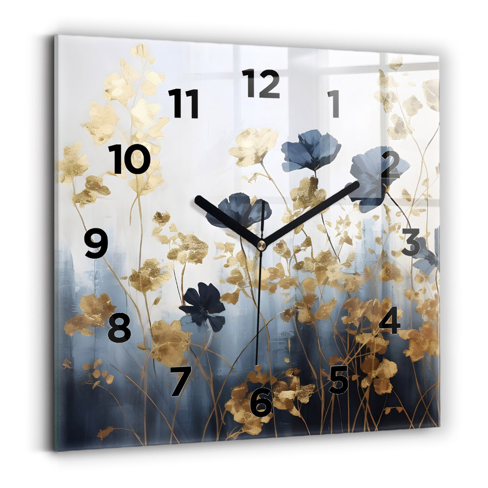 Ceas din sticlă pătrat Flori abstracte