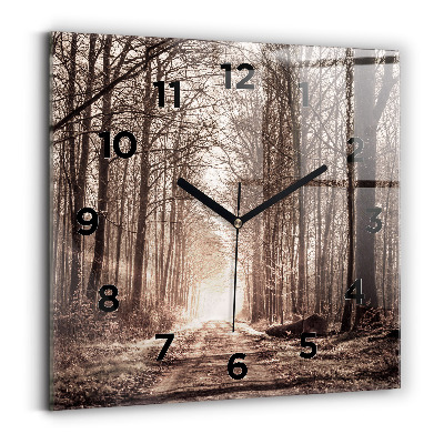 Ceas pătrat de perete din sticlă Poteca în sepia