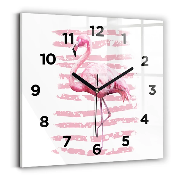 Ceas de sticlă pe perete pătrat Grafica Flamingo