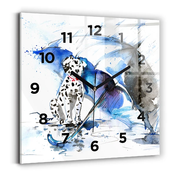 Ceas perete din sticlă pătrat Dalmatian și umbrelă