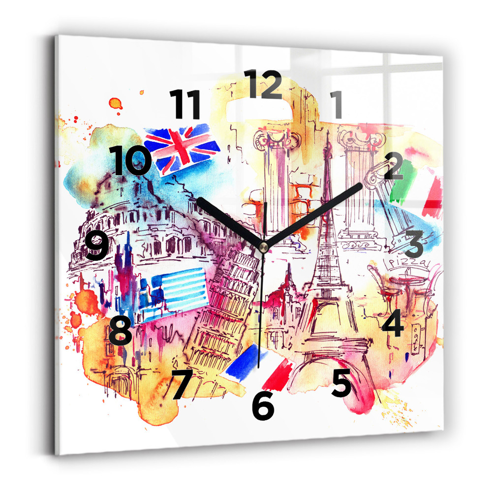 Ceas de sticlă pe perete pătrat Țări atractive ale lumii