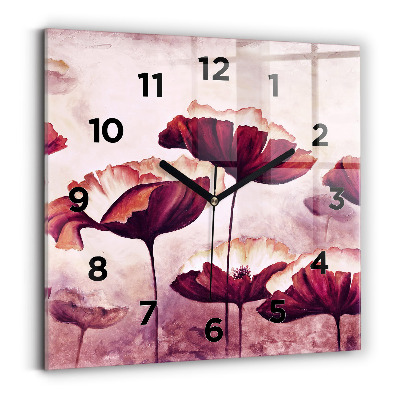 Ceas de sticlă pe perete pătrat Flori înflorite de maci