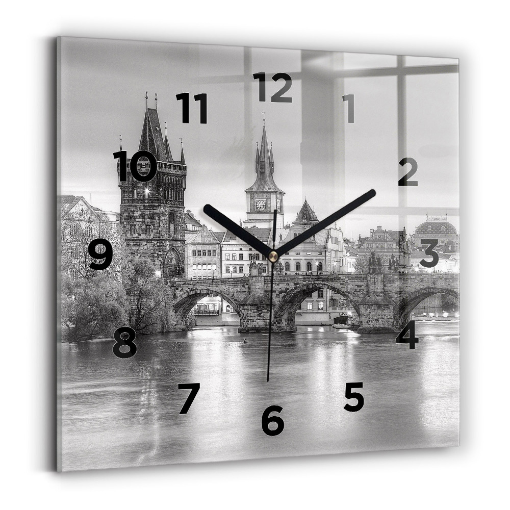 Ceas pătrat de perete din sticlă Podul Carol din Praga