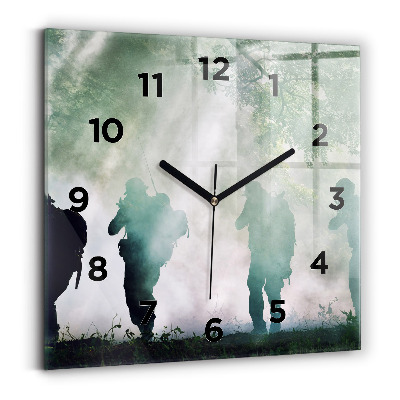 Ceas perete din sticlă pătrat Soldații armatei în pădure