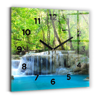 Ceas perete din sticlă pătrat Cascada în pădure