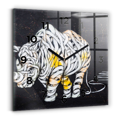 Ceas pătrat de perete din sticlă Rinocer abstract