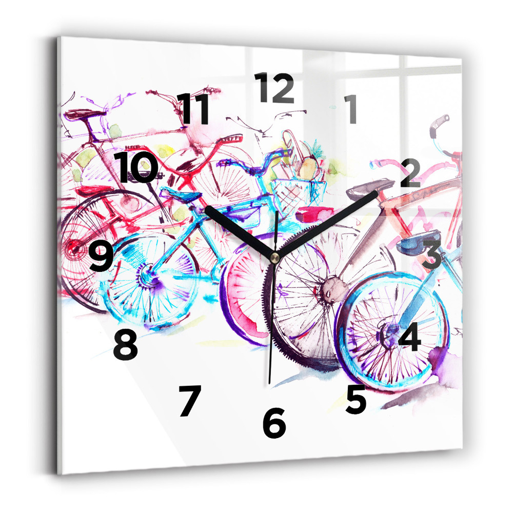Ceas din sticlă pătrat Biciclete de oraș colorate