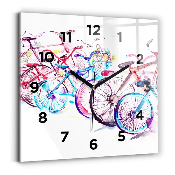 Ceas din sticlă pătrat Biciclete de oraș colorate
