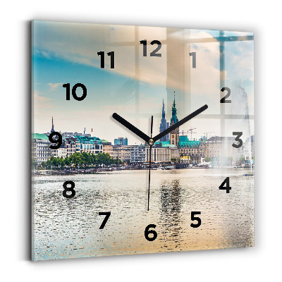 Ceas de sticlă pe perete pătrat Binnenalster din Hamburg