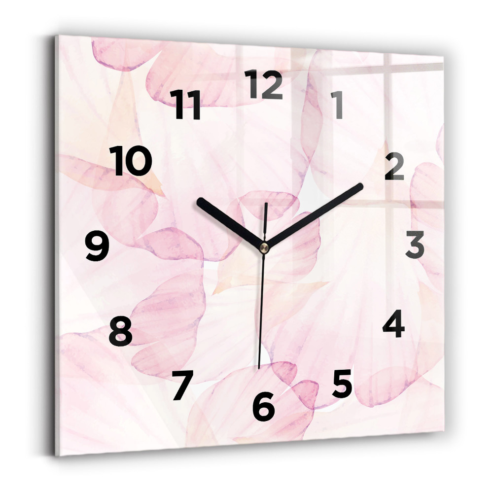 Ceas pătrat de perete din sticlă Petale de acuarelă