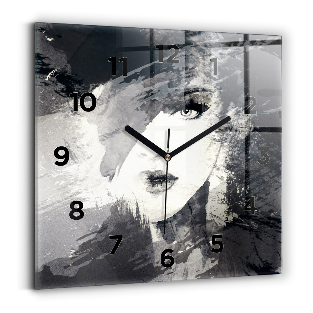 Ceas de sticlă pe perete pătrat Femeie – acuarele