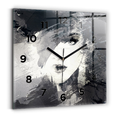 Ceas de sticlă pe perete pătrat Femeie – acuarele