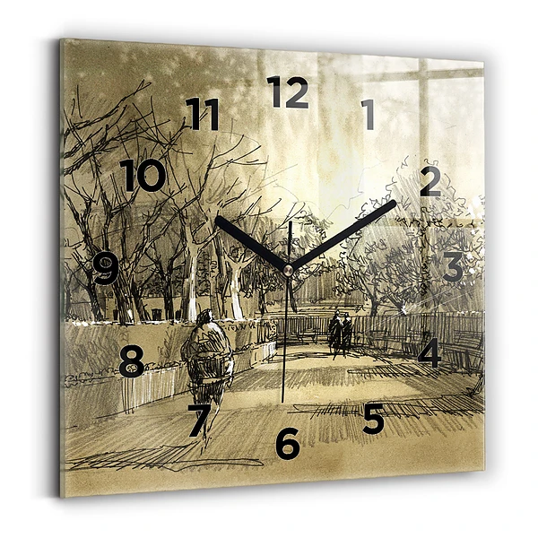 Ceas pătrat de perete din sticlă Parc și copaci în sepia