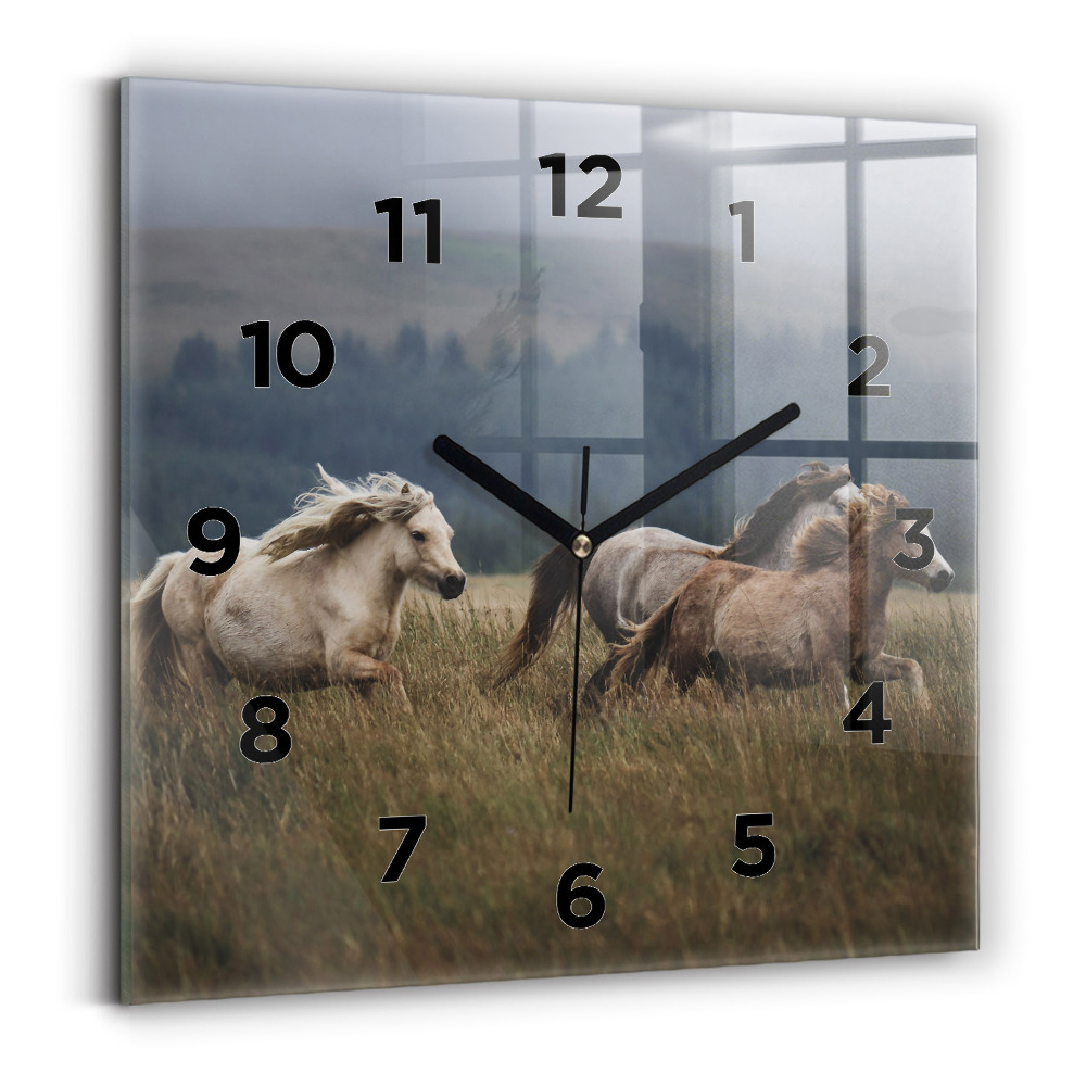 Ceas din sticlă pătrat Caii în galop