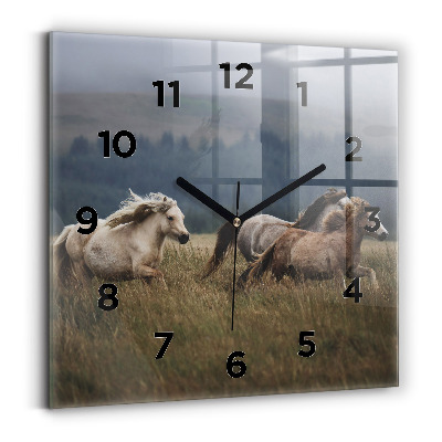 Ceas din sticlă pătrat Caii în galop