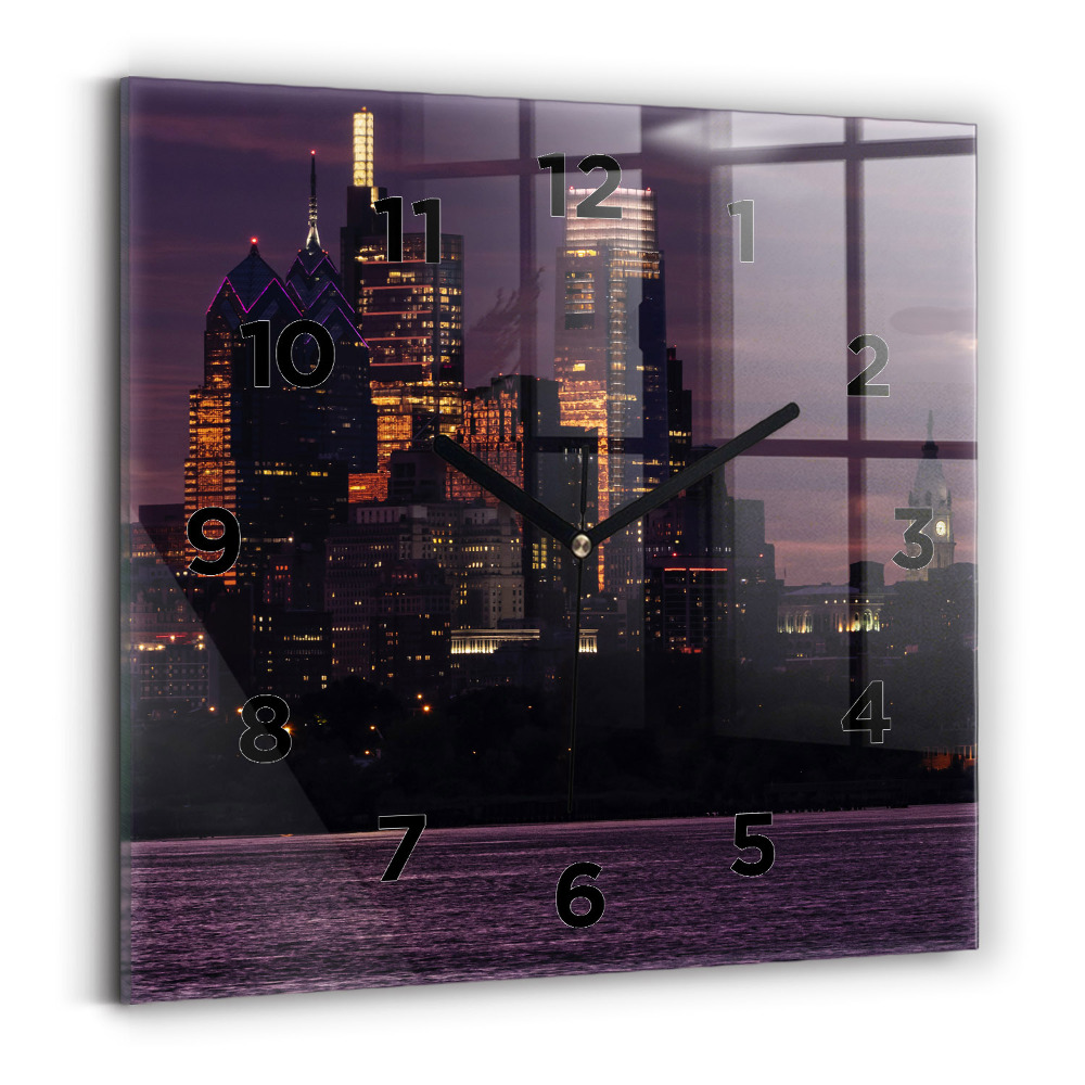 Ceas din sticlă pătrat Orizontul orașului Philadelphia